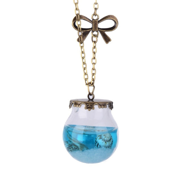 Vintage Mermaid Tears Shells Star Vial Necklace Shellhard Blue Sea Ocean Glass Wish Bottle Necklaces & Pendants Unisex Jewelry